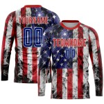 Wholesale men’s 100% polyester football kits – custom name and long-sleeve sublimation design, French style