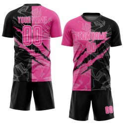 Pattern Uniform Pink Graffiti Custom Soccer Scratch Sublimation Black-White Jersey