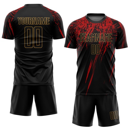 Custom Old Sublimation Uniform Black Gold-Red Black Jersey Soccer