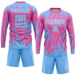 Light Custom Blue-White Soccer Jersey Uniform Pink Sublimation