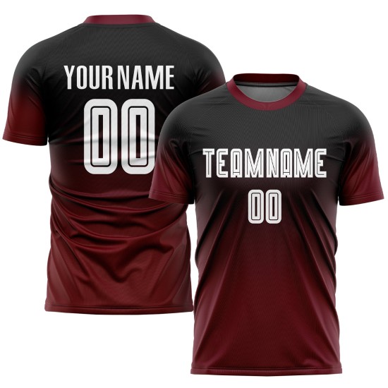 Sublimation Custom Black Uniform Fade White-Crimson Jersey Fashion Soccer