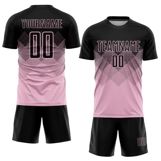 Custom Uniform Light Pink Jersey Sublimation Soccer Black