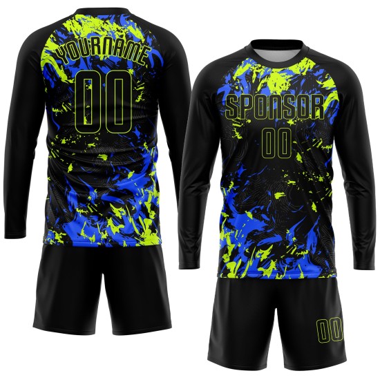 Uniform Custom Soccer Sublimation Black Black Jersey Neon Green-Royal